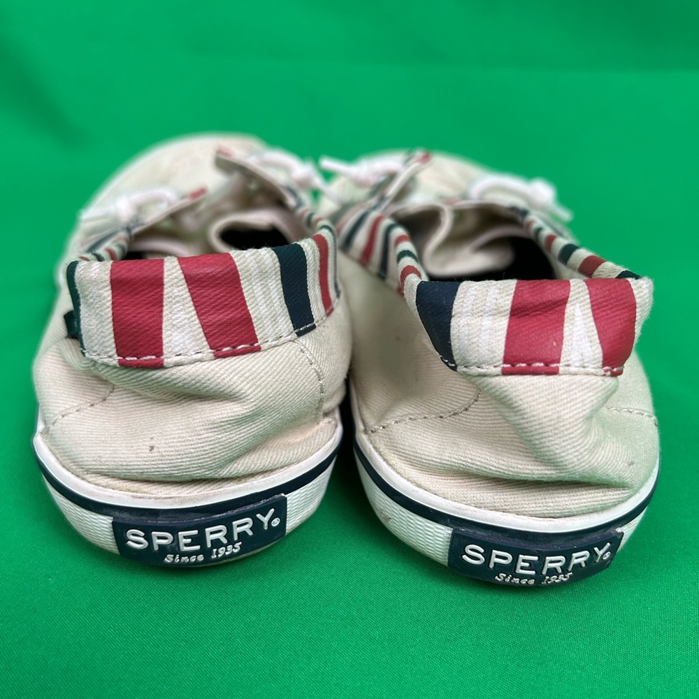 EUC Sperry Women’s White Boat Shoes with Blue and Red Trim. Size 9.5 - Picture 3 of 7